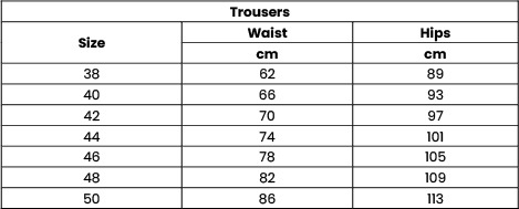 trousers - size guide